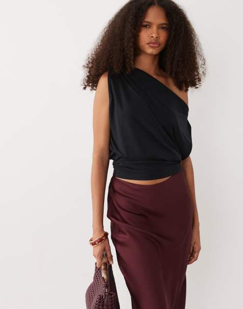JDY asymmetric neck cinched top in black - view 1