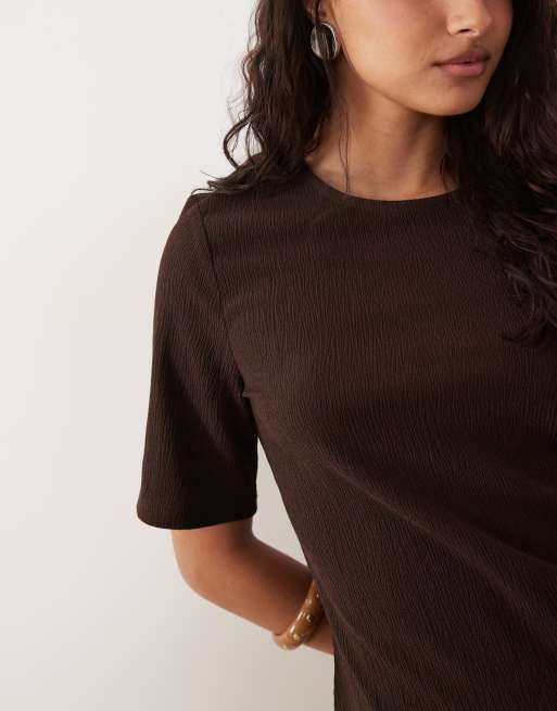 JDY asymmetric top co-ord in chocolate brown, 3 of 4