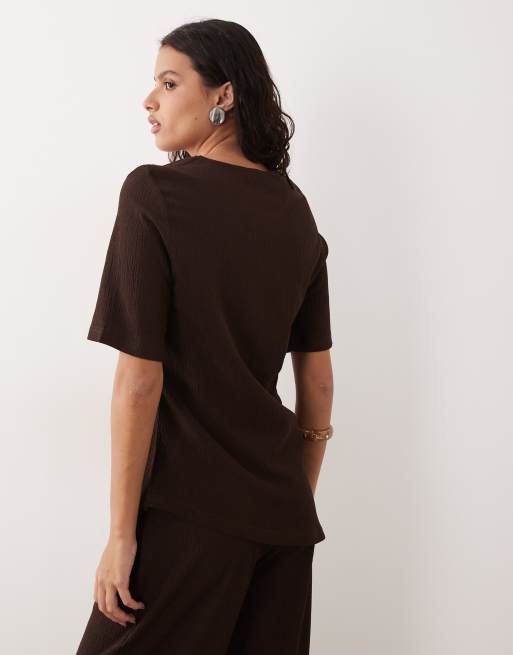 JDY asymmetric top co-ord in chocolate brown, 4 of 4