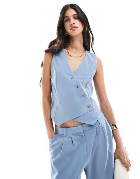 JDY asymmetric vest in denim blue - part of a set - view 1