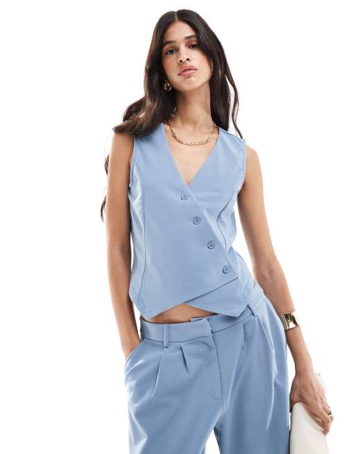 JDY asymmetric vest in denim blue - part of a set
