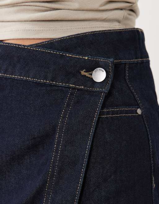 JDY - Asymmetrische denim skort in donkerblauw, 4 van 5