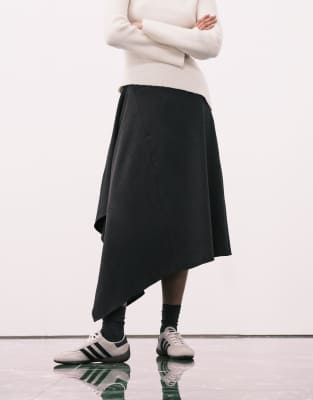 JDY - Asymmetrischer Midaxirock in Dunkelgrau mit Nadelstreifen