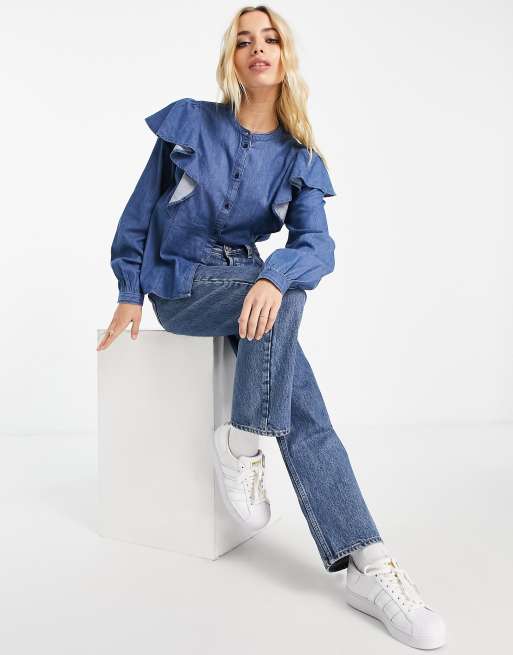 Asos Donna Abbigliamento Camicie Camicie a maniche lunghe Camicia a maniche lunghe in chambray medio Ava Life 