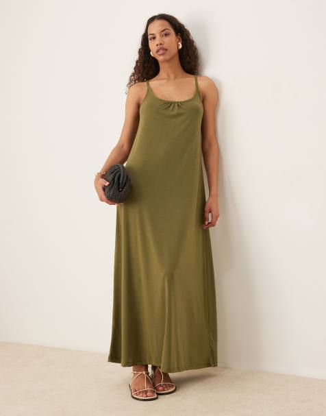 JDY back tie maxi dress in olive green - view 1