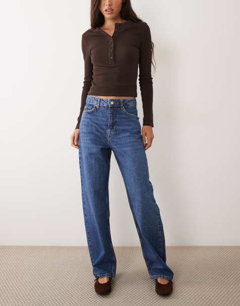 JDY Bailey jeans met hoge taille en smalle barrel-pijpen in middenblauw - view 1