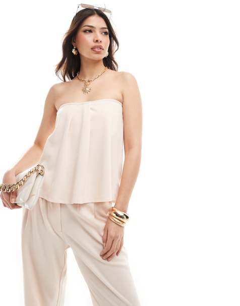 JDY bandeau draped top co-ord in light pink - view 1