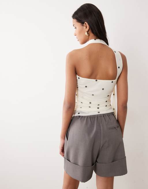 JDY - Bandeau-top met sjaaldetail in crème met stippen, 3 van 4