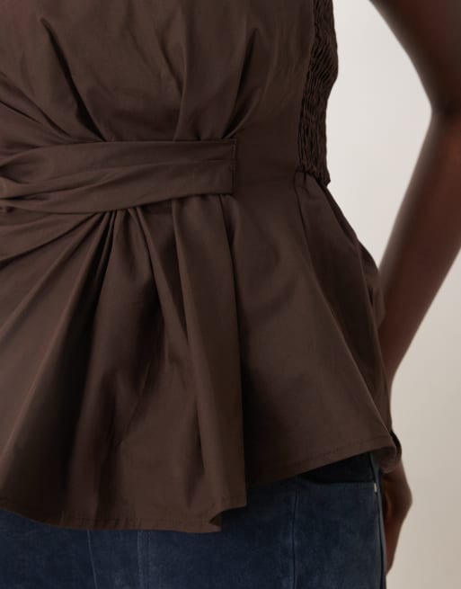 JDY - Bandeautop met korsetmodel en gerimpeld detail in donkerbruin, 4 van 4