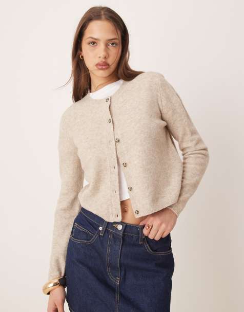 JDY - Beige cardigan i uldblanding med rund hals - view 1