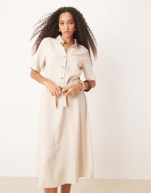 JDY - Beige midi-skjortekjole i hørblanding, 2 af 4