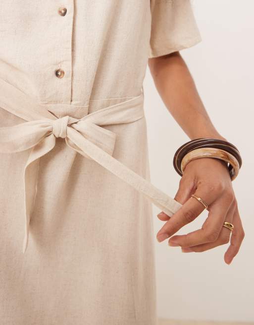 JDY - Beige midi-skjortekjole i hørblanding, 4 af 4