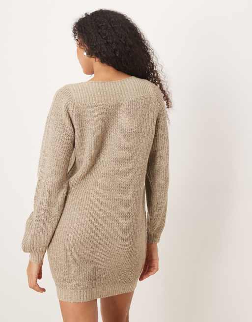JDY – Beige, stickad tröjklänning i minimodell med vid hals, 4 av 4