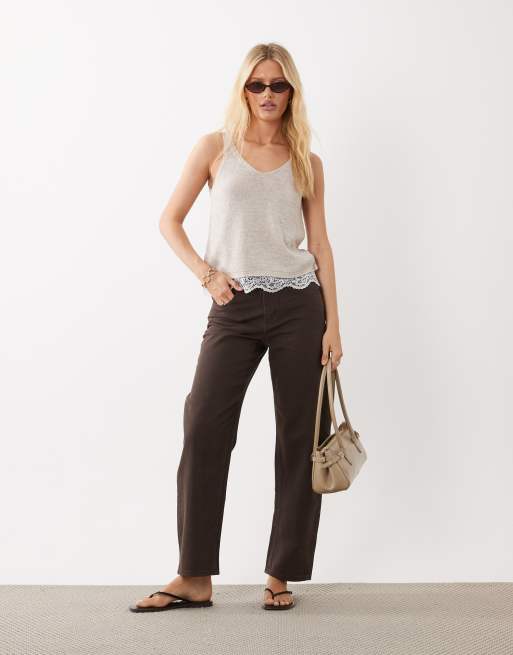 JDY - Beige strikket top med blondedetaljer, 2 af 4