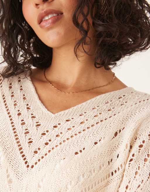 JDY - Beige top med bølgekant i åben strik, 3 af 4