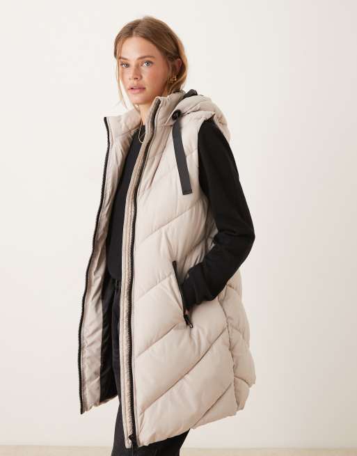 JDY - Beige vest med hætte, polstring og chevron-mønster