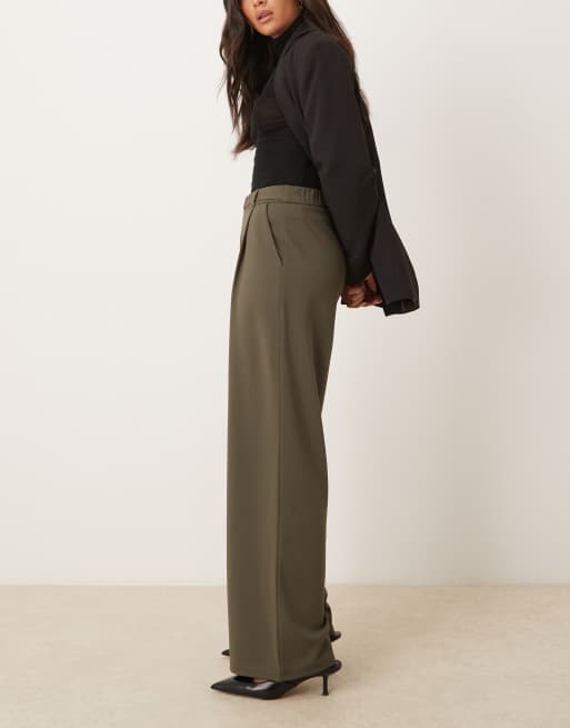 JDY belt detail wide leg pants in khaki green, 3 of 5