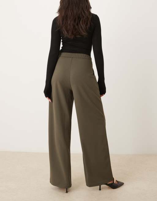 JDY belt detail wide leg pants in khaki green, 5 of 5