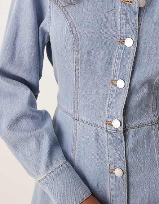 JDY belted denim mini dress in light wash blue | ASOS