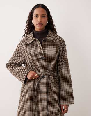 Jdy Belted Longline Coat With Wool In Brown