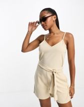 ASOS DESIGN Tall corset detail cowl neck playsuit in blurred