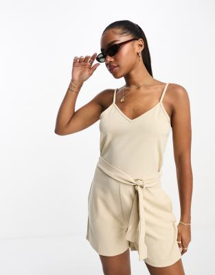 Jdy Belted Romper In Stone-neutral