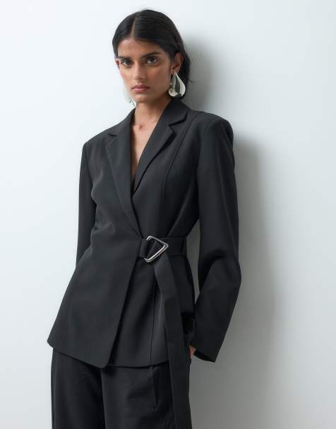 JDY belted tailored blazer co-ord in black - view 1