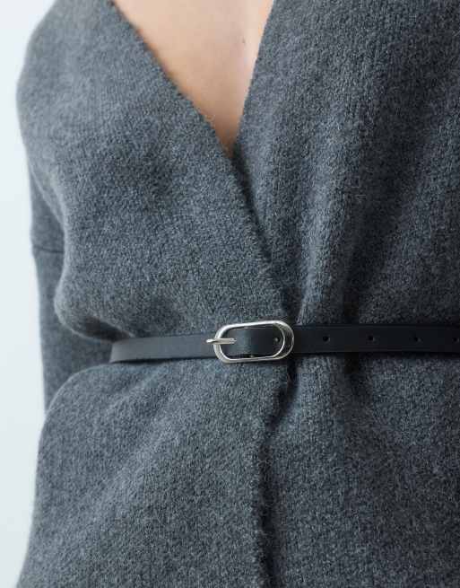JDY belted v-neck cardigan in grey, 3 of 5