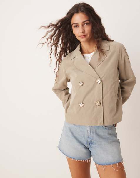 JDY boxy short trench coat in beige