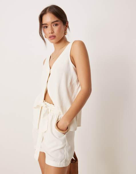 JDY linen mix waistcoat co-ord in white