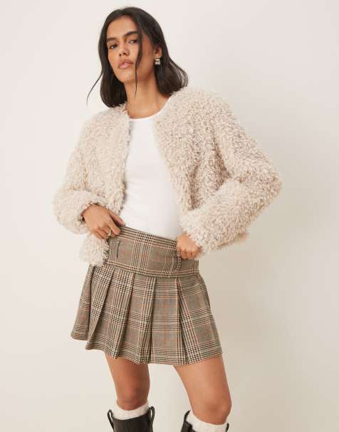 JDY faux fur cropped jacket in white