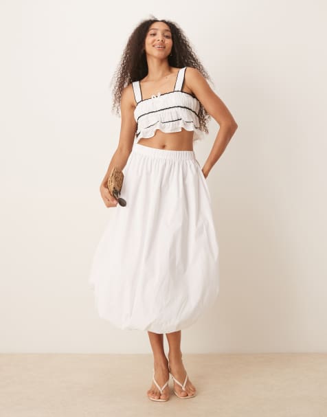 JDY bubble hem midi skirt in white
