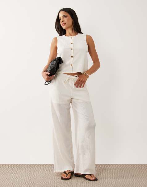 JDY – Białe fakturowane dopasowane spodnie, część zestawu - view 1