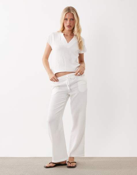 JDY wide leg cheesecloth trousers co-ord in white