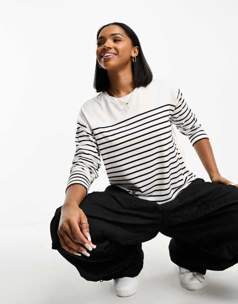JDY top in white and black stripe