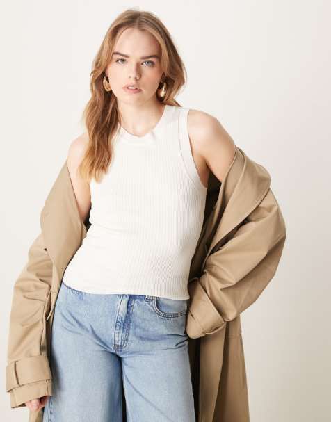 JDY ribbed knitted tank top in white