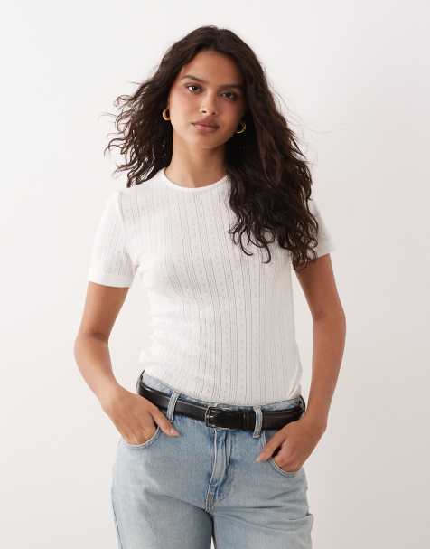 JDY – Biały T-shirt z dzianiny pointelle - view 1