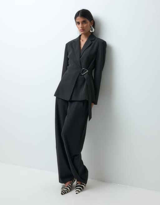 JDY blazer ajusté avec ceinture en ensemble 2 pièces noir, 2 de 5