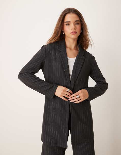 JDY - Blazer taglio lungo grigio scuro gessato - view 1