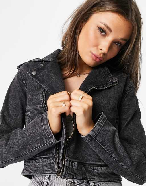 JDY – Bleksvart jeansjacka i bikerstil, 3 av 4
