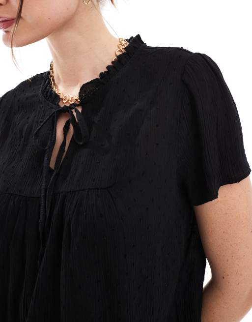 JDY - Blouse à col lavallière en broderie anglaise - Noir, 2 de 4
