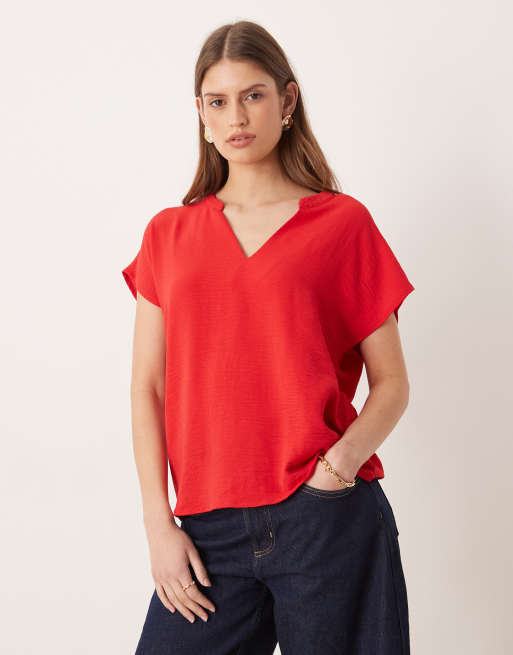 JDY - Blouse à col V et manches courtes - Rouge, 4 de 4