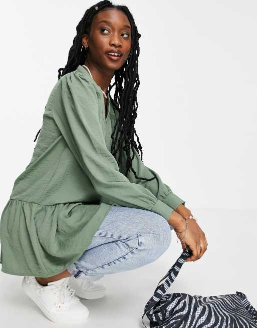 JDY - Blouse met peplum in khaki, 4 van 4