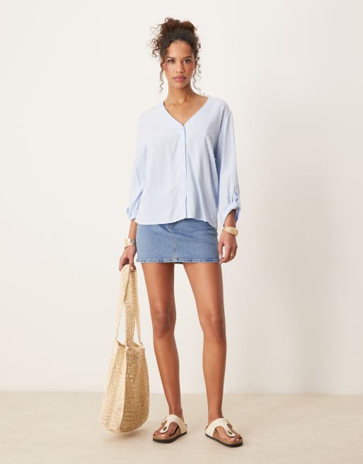 JDY - Blusa vestibilità ampia blu chiaro con dettagli testurizzati, 3 di 4