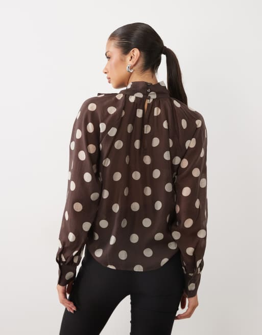 JDY Bluse mit Schleifendetails in braunen Punkten, 3 von 4