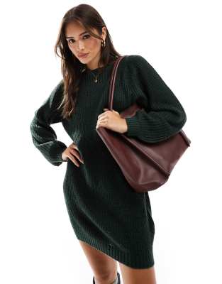 JDY boat neck knitted mini jumper dress in green