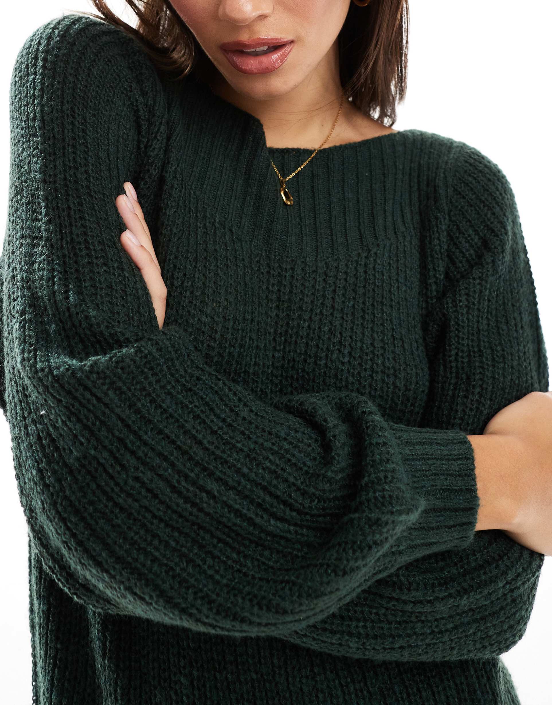 jdy boat neck knitted mini sweater dress in green