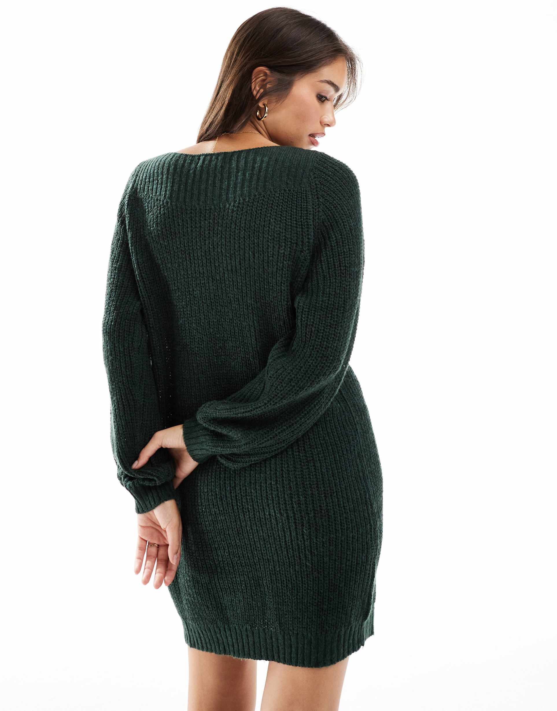 jdy boat neck knitted mini sweater dress in green