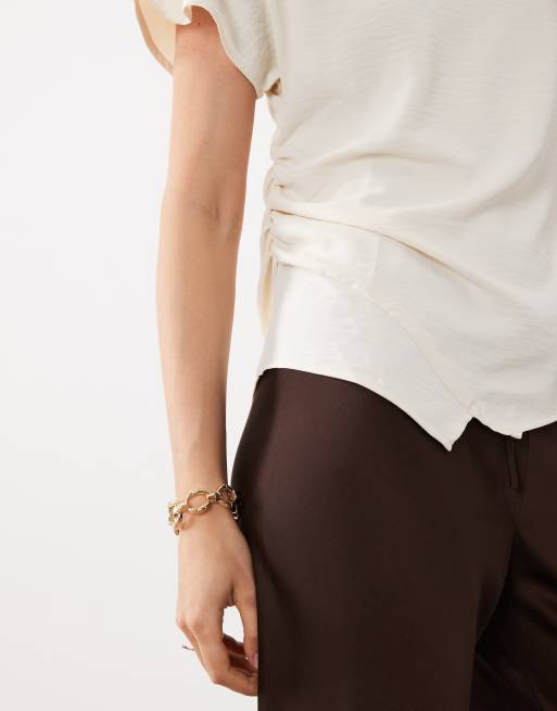 JDY boat neck wide sleeve ruched top in cream, 3 of 4
