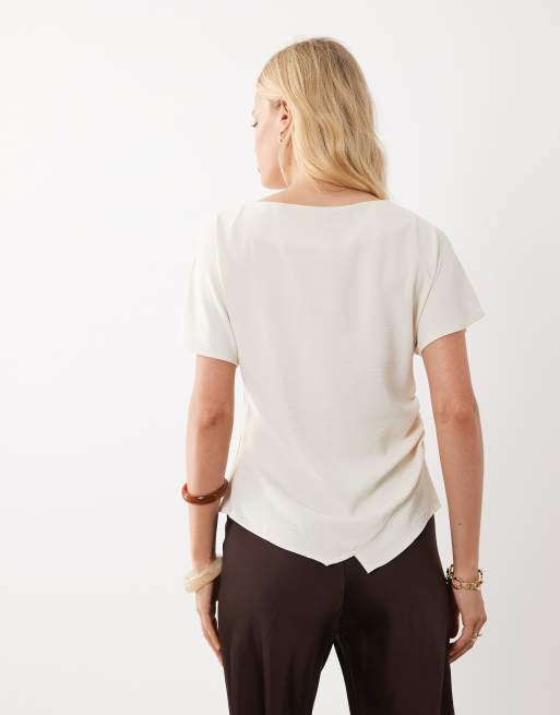 JDY boat neck wide sleeve ruched top in cream, 4 of 4